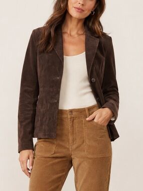 Siena Brown Genuine Suede Leather Blazer Jacket Size 12 NWT Tailored